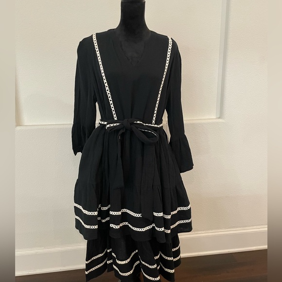 Scoop Women's 3/4 Sleeve Lace Detail Tiered Mini Dress - Picture 2 of 9